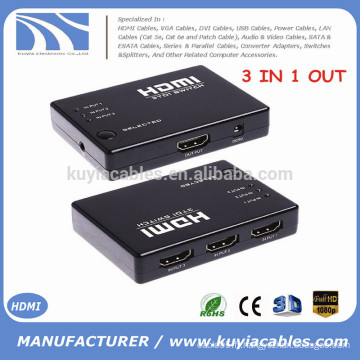 HD Mini 1080P Vidéo Commutateur HDMI à 3 ports Commutateur HDMI Splitter avec IR répartiteur à distance